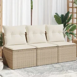 Mobilier De Jardin-vidaXL Canapé de jardin avec coussins 3 places résine tressée Beige