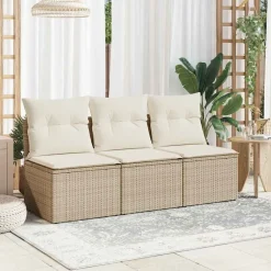 Mobilier De Jardin-vidaXL Canapé de jardin avec coussins 3 places résine tressée Beige