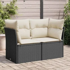 vidaXL Canapé de jardin avec coussins 2 places noir résine tressée