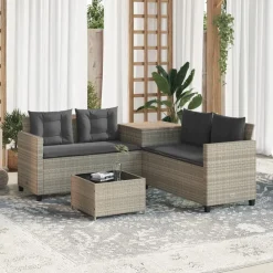 vidaXL Canapé de jardin et table et coussins en forme de L