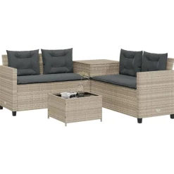 vidaXL Canapé de jardin et table et coussins en forme de L