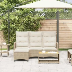 Mobilier De Jardin-vidaXL Canapé de jardin inclinable coussins forme de L polyrotin Beige