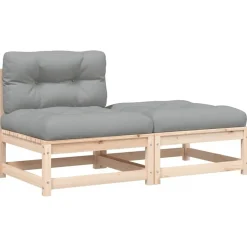 Mobilier De Jardin-vidaXL Canapé de jardin sans accoudoirs avec coussins et repose-pieds Naturel et gris