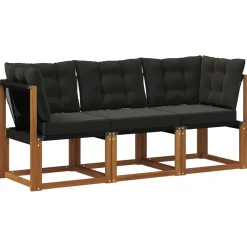 Mobilier De Jardin-vidaXL Canapé d’extérieur milieu et coin avec coussin 3 Pièce Naturel Naturel et noir