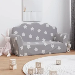 vidaXL Canapé enfants 2 places gris clair avec étoiles peluche douce