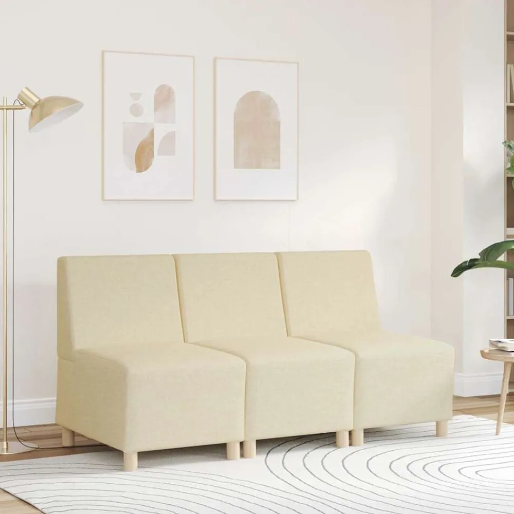 Canapés-vidaXL Canapé modulaire sans accoudoirs Crème 55 cm Tissu Crème