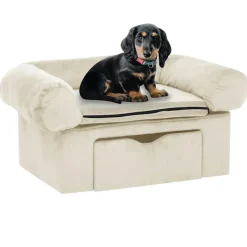 vidaXL Canapé pour chien avec tiroir Crème 75x50x38 cm Peluche