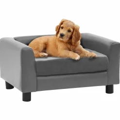 Articles Pour Animaux De Compagnie-vidaXL Canapé pour chien 60x43x30 cm Peluche et similicuir Gris