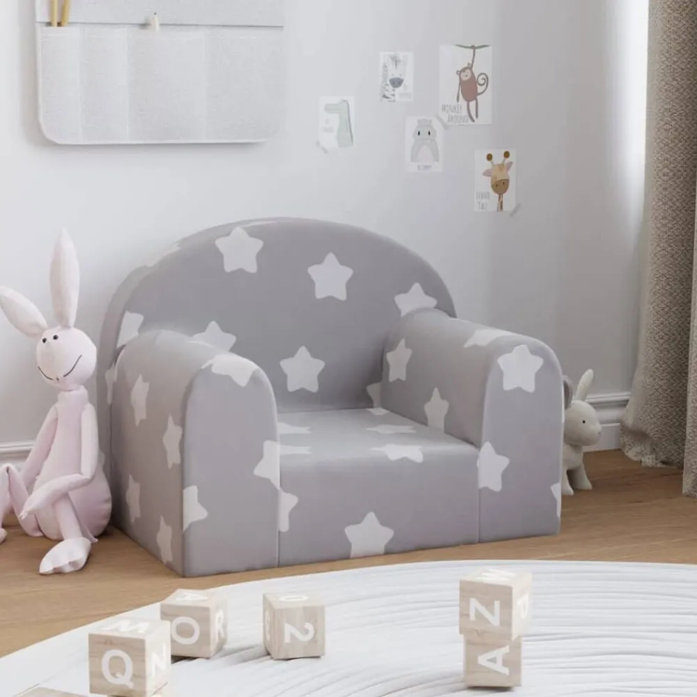 Mobilier Pour Bébés & Tout-Petits-vidaXL Canapé pour enfants gris clair avec étoiles peluche douce Gris clair et blanc