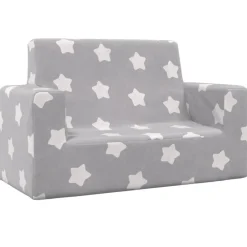 vidaXL Canapé pour enfants à 2 places Gris clair étoiles Peluche douce