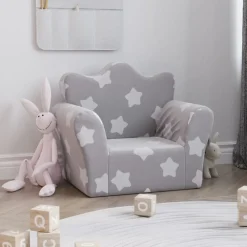 Mobilier Pour Bébés & Tout-Petits-vidaXL Canapé pour enfants gris clair avec étoiles peluche douce Gris clair et blanc