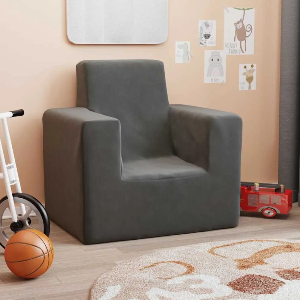 Mobilier Pour Bébés & Tout-Petits-vidaXL Canapé pour enfants Peluche douce Anthracite