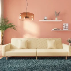 vidaXL Canapé-lit à 2 places avec deux oreillers crème tissu