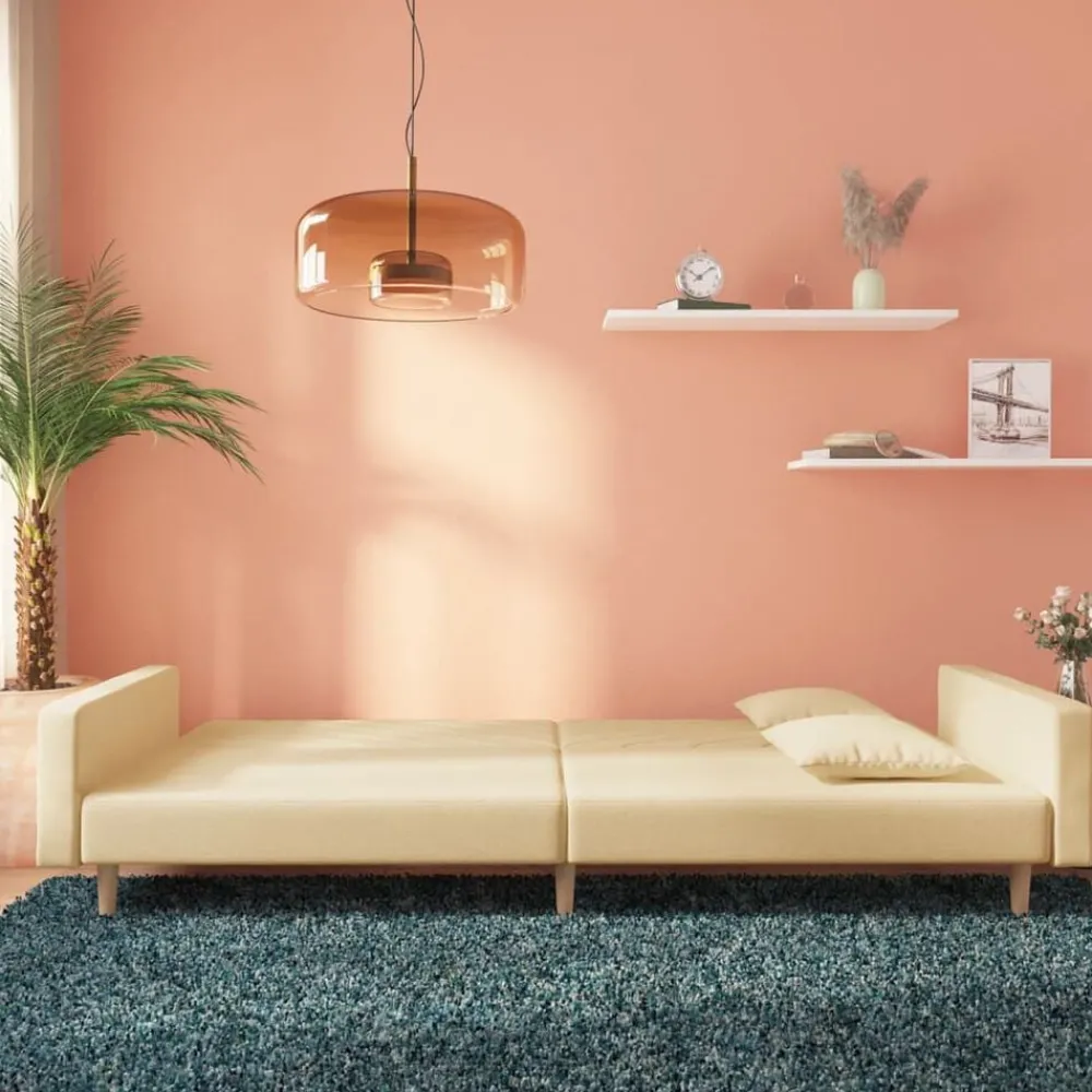 vidaXL Canapé-lit à 2 places avec deux oreillers crème tissu