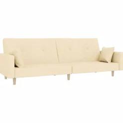 vidaXL Canapé-lit à 2 places avec deux oreillers crème tissu
