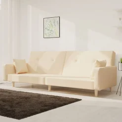 vidaXL Canapé-lit à 2 places avec deux oreillers crème tissu