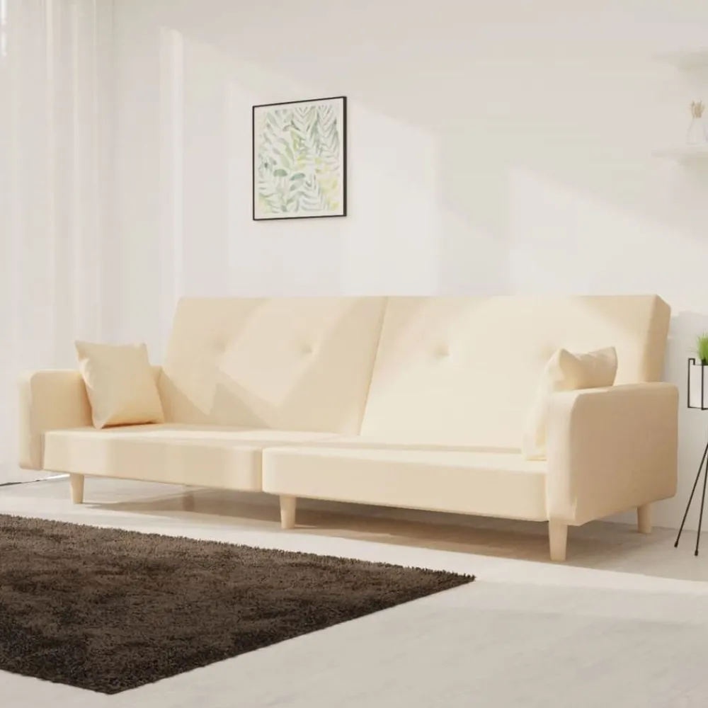 vidaXL Canapé-lit à 2 places avec deux oreillers crème tissu