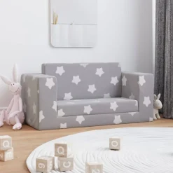 Mobilier Pour Bébés & Tout-Petits-vidaXL Canapé-lit enfant 2 places gris clair étoiles peluche douce Gris clair et blanc