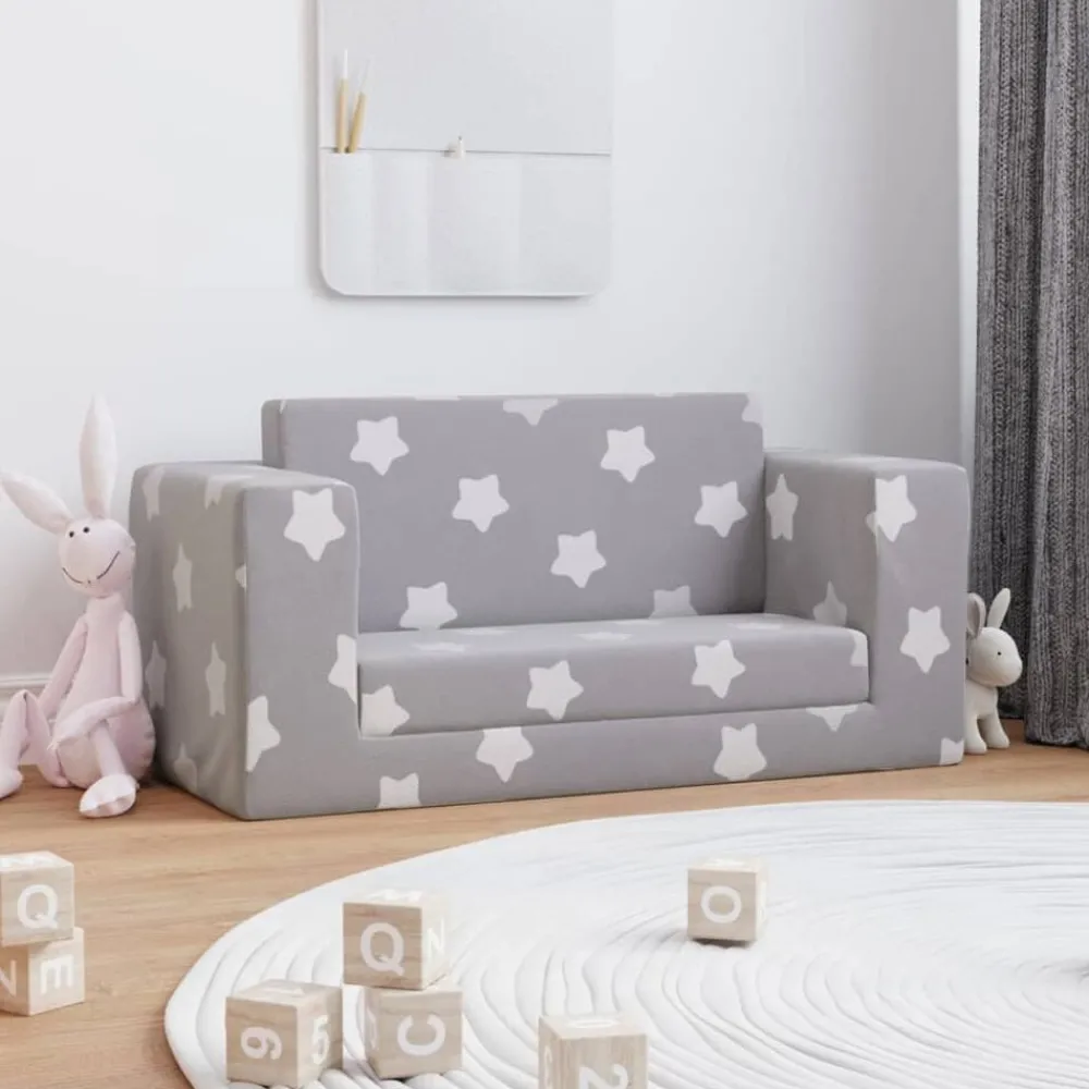 Mobilier Pour Bébés & Tout-Petits-vidaXL Canapé-lit enfant 2 places gris clair étoiles peluche douce Gris clair et blanc