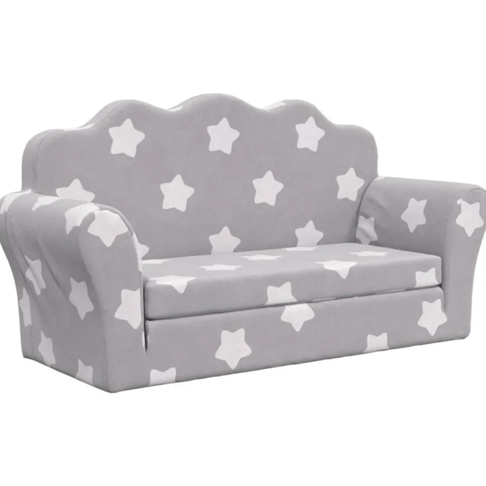 Mobilier Pour Bébés & Tout-Petits-vidaXL Canapé-lit enfant 2 places gris clair étoiles peluche douce Gris clair et blanc