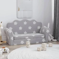 Mobilier Pour Bébés & Tout-Petits-vidaXL Canapé-lit enfant 2 places gris clair étoiles peluche douce Gris clair et blanc