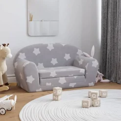 Mobilier Pour Bébés & Tout-Petits-vidaXL Canapé-lit enfant 2 places gris clair étoiles peluche douce Gris clair et blanc