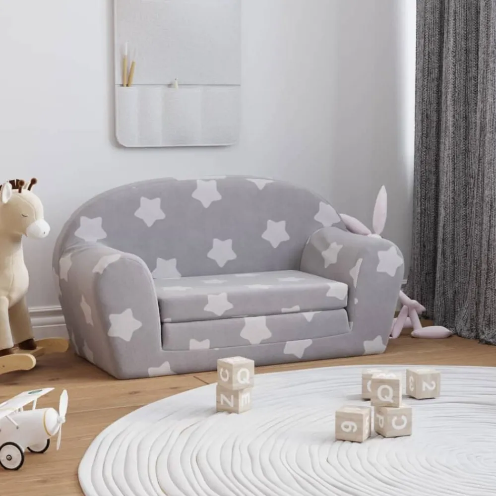 Mobilier Pour Bébés & Tout-Petits-vidaXL Canapé-lit enfant 2 places gris clair étoiles peluche douce Gris clair et blanc