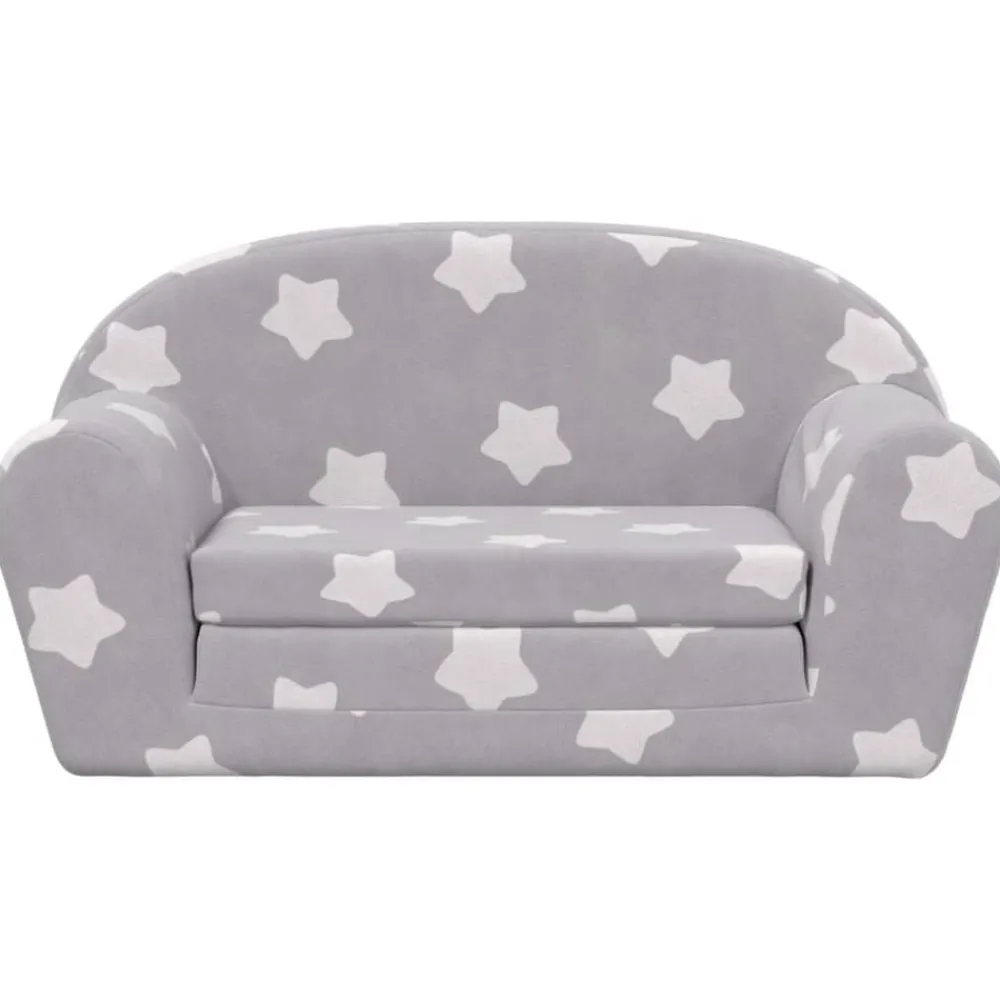 Mobilier Pour Bébés & Tout-Petits-vidaXL Canapé-lit enfant 2 places gris clair étoiles peluche douce Gris clair et blanc