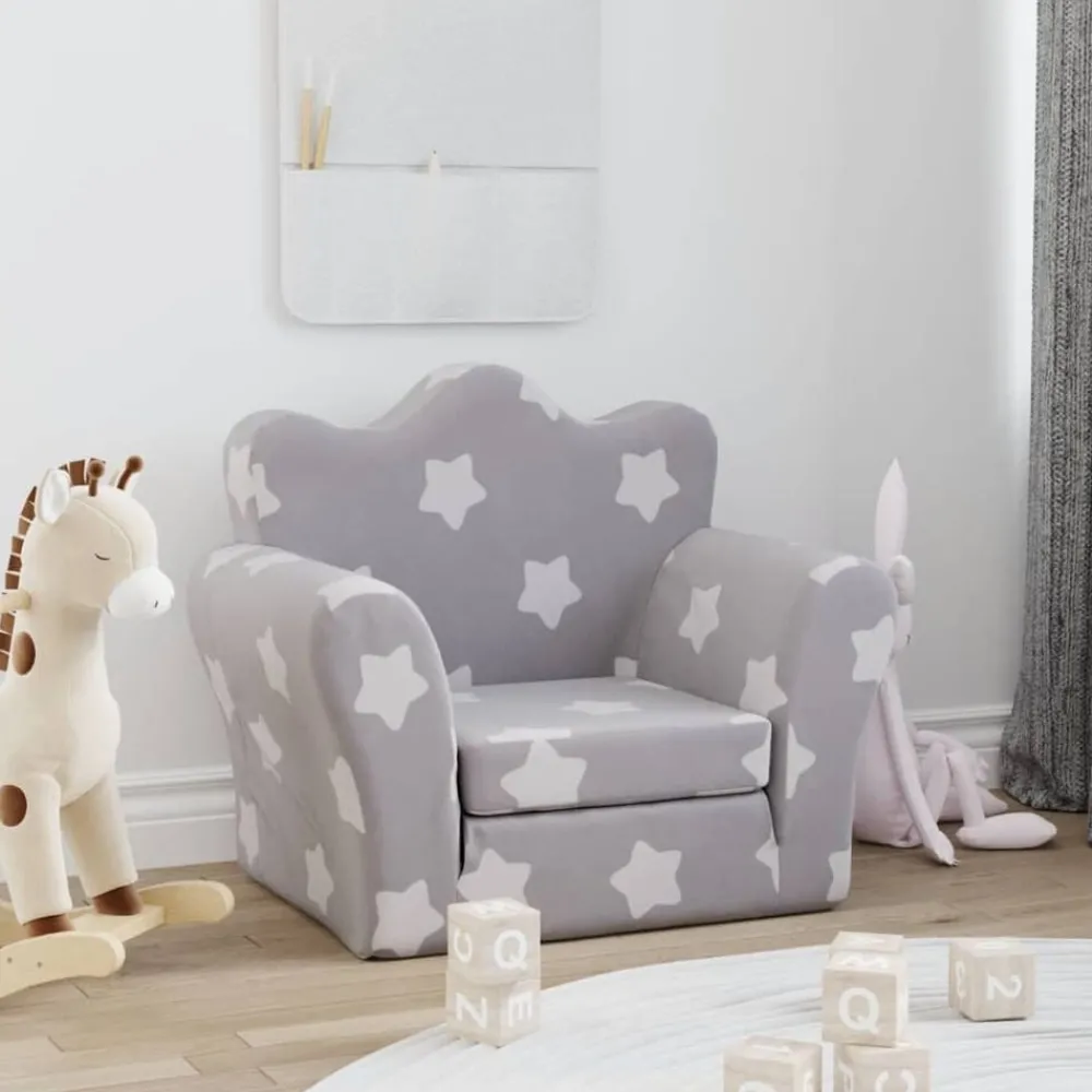 Mobilier Pour Bébés & Tout-Petits-vidaXL Canapé-lit pour enfants gris clair avec étoiles peluche douce Gris clair et blanc
