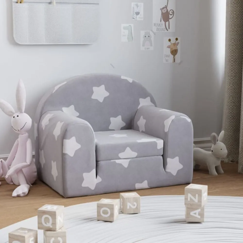 Mobilier Pour Bébés & Tout-Petits-vidaXL Canapé-lit pour enfants gris clair avec étoiles peluche douce Gris clair et blanc