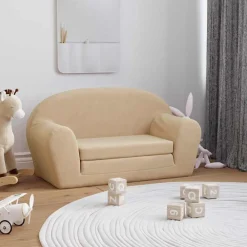 vidaXL Canapé-lit pour enfants 2 places crème peluche douce