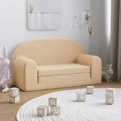 Mobilier Pour Bébés & Tout-Petits-vidaXL Canapé-lit pour enfants à 2 places Crème Peluche douce Cr&egrave;me