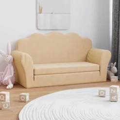 vidaXL Canapé-lit pour enfants 2 places crème peluche douce