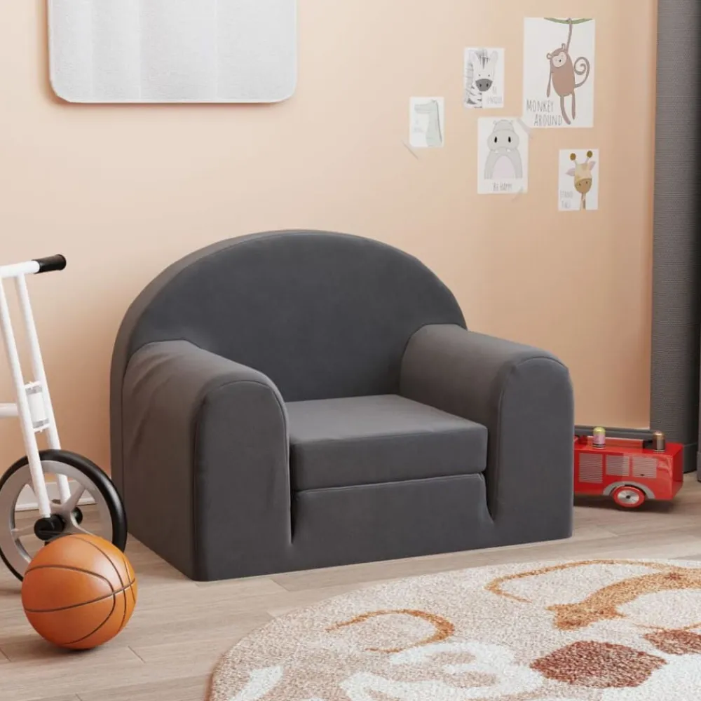 Mobilier Pour Bébés & Tout-Petits-vidaXL Canapé-lit pour enfants Peluche douce Anthracite