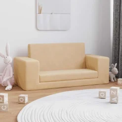 Mobilier Pour Bébés & Tout-Petits-vidaXL Canapé-lit pour enfants 2 places crème peluche douce Cr&egrave;me