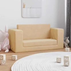 vidaXL Canapé-lit pour enfants 2 places crème peluche douce