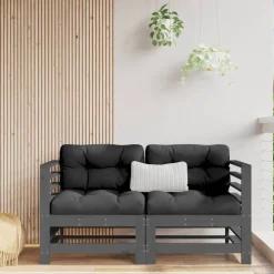Mobilier De Jardin-vidaXL Canapés d'angle avec coussins 2 pcs gris bois de pin massif Pin gris
