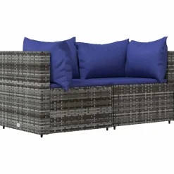 Mobilier De Jardin-vidaXL Canapés d'angle de jardin et coussins 2 pcs gris résine tressée Gris et bleu