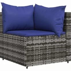 Mobilier De Jardin-vidaXL Canapés d'angle de jardin et coussins 2 pcs gris résine tressée Gris et bleu