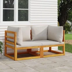 Mobilier De Jardin-vidaXL Canapés d'angle sectionnels 2 pcs coussins acacia Gris clair