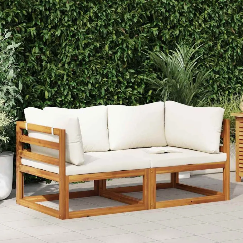 Mobilier De Jardin-vidaXL Canapés d'angle sectionnels 2 pcs avec coussins Blanc crème Crème