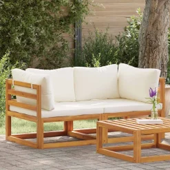 Mobilier De Jardin-vidaXL Canapés d'angle sectionnels 2 pcs avec coussins Blanc crème Crème