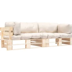 Mobilier De Jardin-vidaXL Canapés de jardin palette 2 pcs avec coussins sable Pinède Naturel et sable