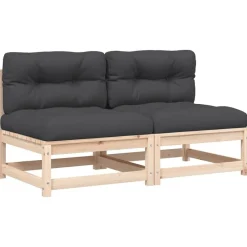 Mobilier De Jardin-vidaXL Canapés de jardin sans accoudoirs coussins 2pcs bois massif pin Naturel et anthracite