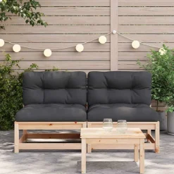 Mobilier De Jardin-vidaXL Canapés de jardin sans accoudoirs coussins 2pcs bois massif pin Naturel et anthracite