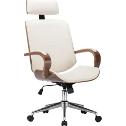 Meubles De Bureau-vidaXL Chaise de bureau avec appuie-tête Crème Similicuir et bois Cr&egrave;me et marron