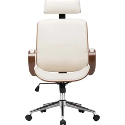 Meubles De Bureau-vidaXL Chaise de bureau avec appuie-tête Crème Similicuir et bois Cr&egrave;me et marron