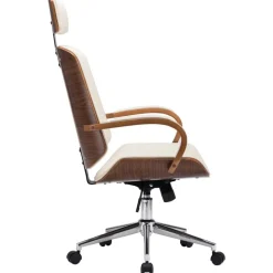 Meubles De Bureau-vidaXL Chaise de bureau avec appuie-tête Crème Similicuir et bois Cr&egrave;me et marron