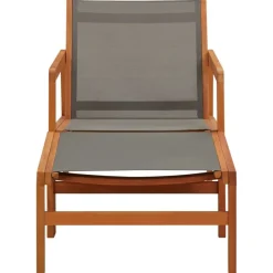 vidaXL Chaise de jardin et repose-pied Eucalyptus et textilène