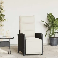 Mobilier De Jardin-vidaXL Chaise de jardin inclinable avec table d'appoint noir polyrotin Noir et cr&egrave;me